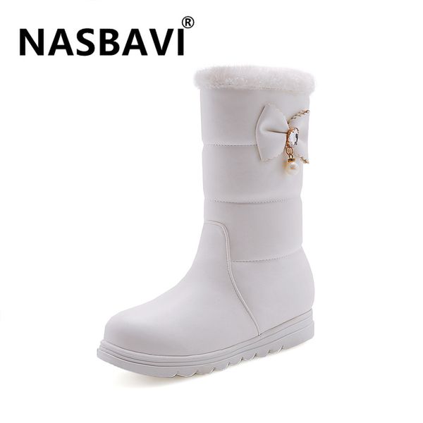 

new popular women snow boots low heels warm inside solid color non-slip butterfly-knot winter boots female shoes woman 34-40, Black