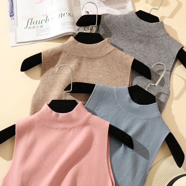 

semi-high collar solid color short vest for women slim slim sleeveless knit base sweater autumn and winter sweater, Black;white