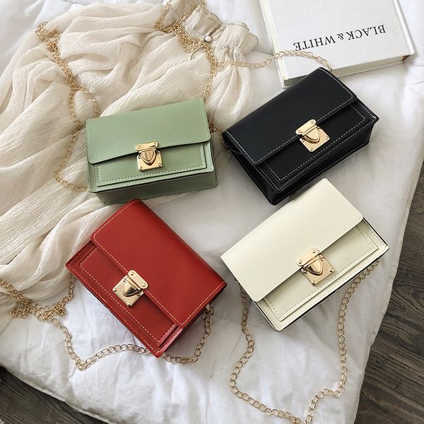 

women's bag 2020 new fashionable leather chain bag women's small square color contrast small shoulder ladies