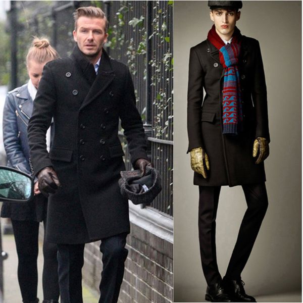 

new fashion slim fit men casual trench coat mens long winter coats mens man wool uk style outwear overcoat outerwear, Black