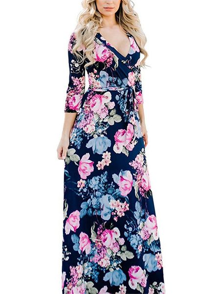 

spring floral print female dress women v neck long sleeve with sashes dresses casual ladies holidays clothing, Black;gray