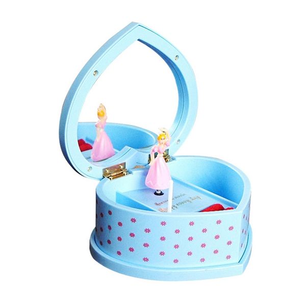 

rotating heart-shaped with mirror dancing girl mechanical music box, Pink;blue