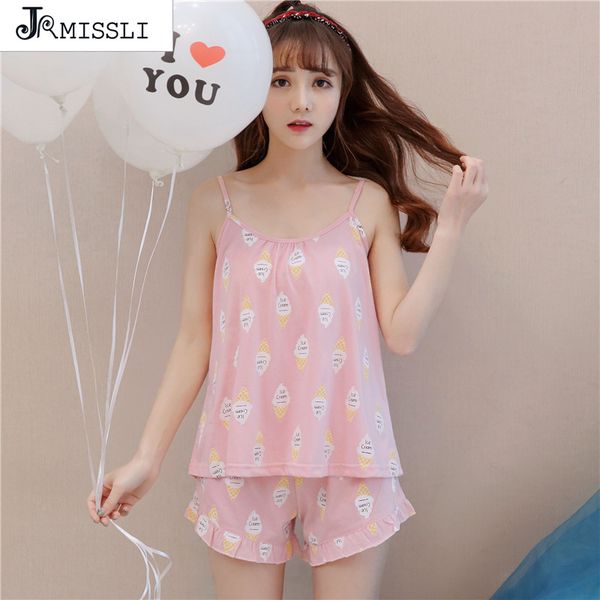 

jrmissli summer sleeveless pajama sets girl sleepwear female mujer pijama feminino cotton pajamas pyjamas women lounge, Blue;gray