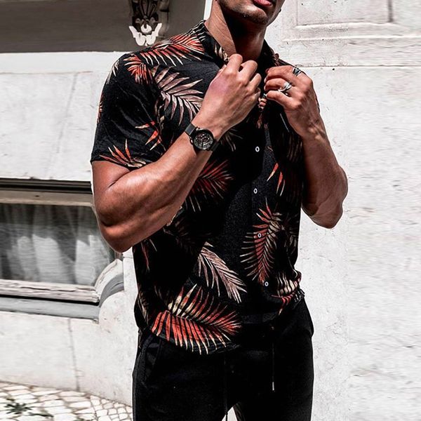 

casual shirt summer style palm tree print beach hawaiian shirt men casual short sleeve hawaii chemise homme asian size 3xl, White;black