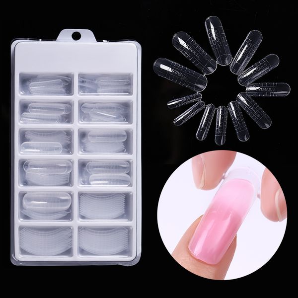 

120pcs clear nail forms acrylic false fake nails full cover quick building mold tips dual forms nail finger extension tools kits, Red;gold