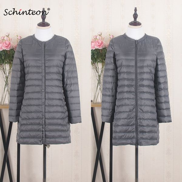 

schinteon women light down jacket ultra duck down long coat thin inner bottoming garment slim autumn outwear new two styles, Black