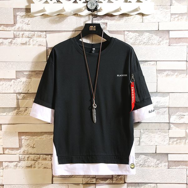 

fashion half short sleeves fashion o neck print t-shirt men's cotton 2020 summer clothes tees tshirt plus asian size m-5x, White;black