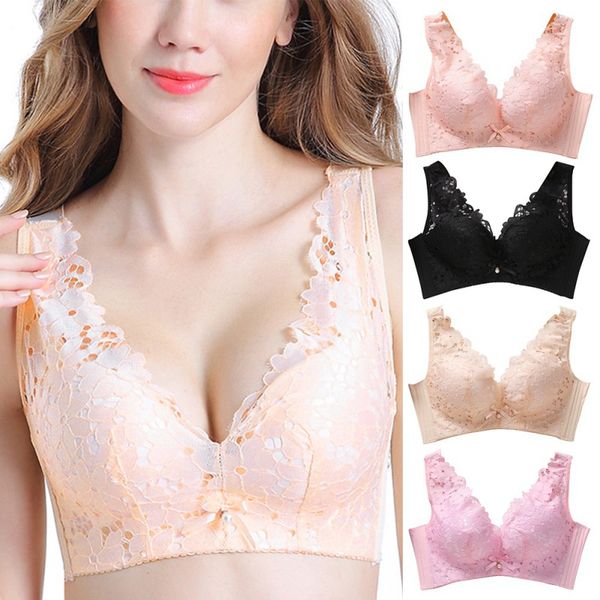 

2019 lace bra women bralette push up gather adjustable lingerie bra breathable underwear 3/4 cups everyday intimates, Red;black