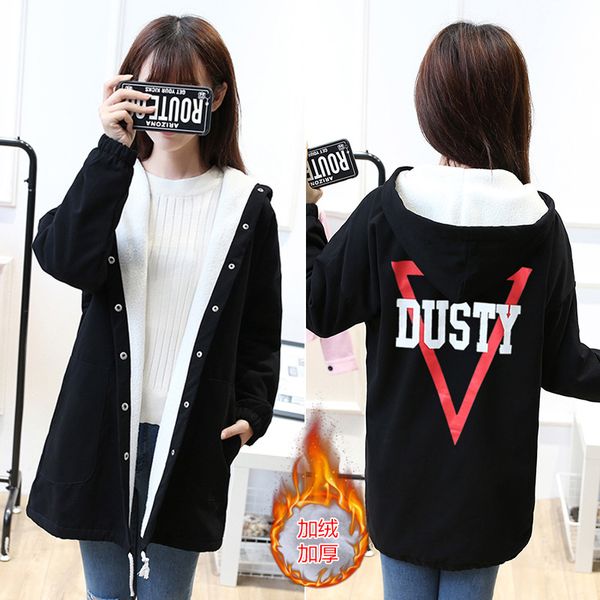 

p shoot winter new style korean-style versatile mid-length printed coat student brushed and thick coat fashion, Blue;black