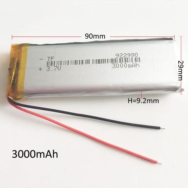 3,7 V 3000 mAh 922990 Lithium-Polymer-LiPo-Akku für DVD-PAD, Mobiltelefon, GPS, Powerbank, Kamera, E-Books, Recoder, TV-Box