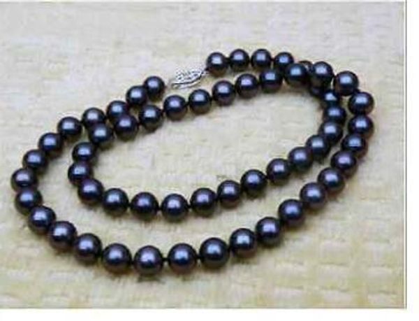 

stunning 8-9mm tahitian blak blue pearl necklace 18inch 14k, Silver
