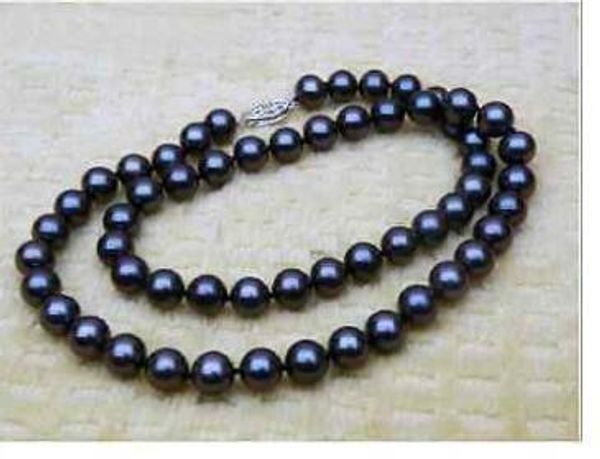 O envio gratuito de atordoamento 8-9 mm Tahitian blak azul colar de pérolas 18inch 14k