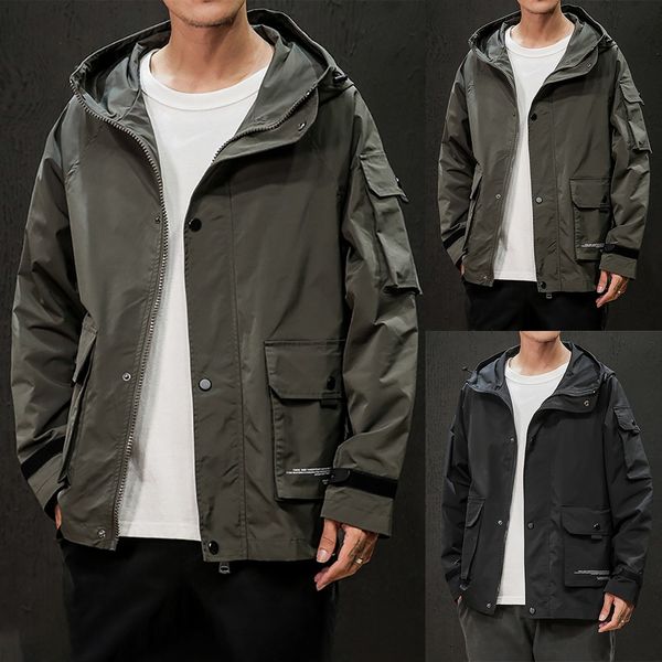 

new men's autumn casual fashion pure color hoodie zipper plus size jackets casual windbreaker waterproof windproof clothing *, Black;brown