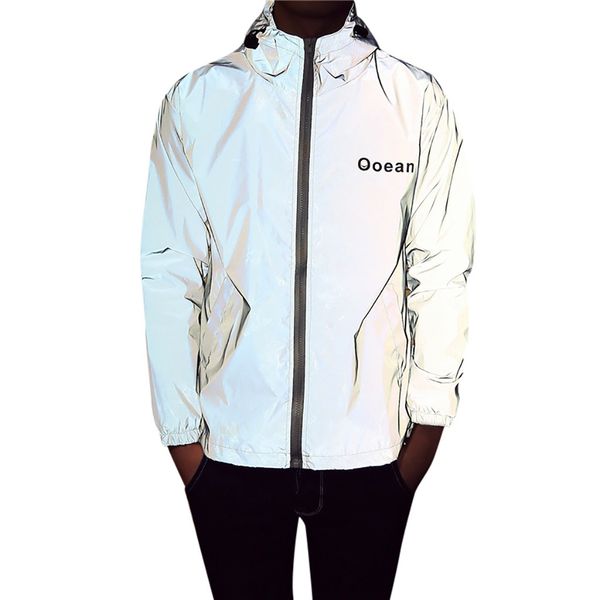 

men's new style waterproof luminous jacket long sleeve hooded casual waterproof windbreaker hooded streetwear coats man 7.19, Black;brown