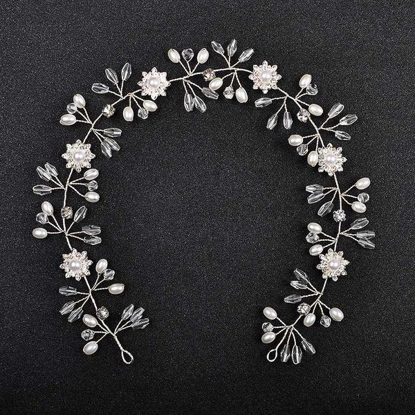 

silver color pearl flower women hairbands wedding hair jewelry accessories crystal handmade head decoration tiara, Golden;white