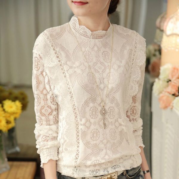 

fashion woman blouses 2019 autumn long sleeve hollow out lace blouse women white blouse women womens and blouses c220