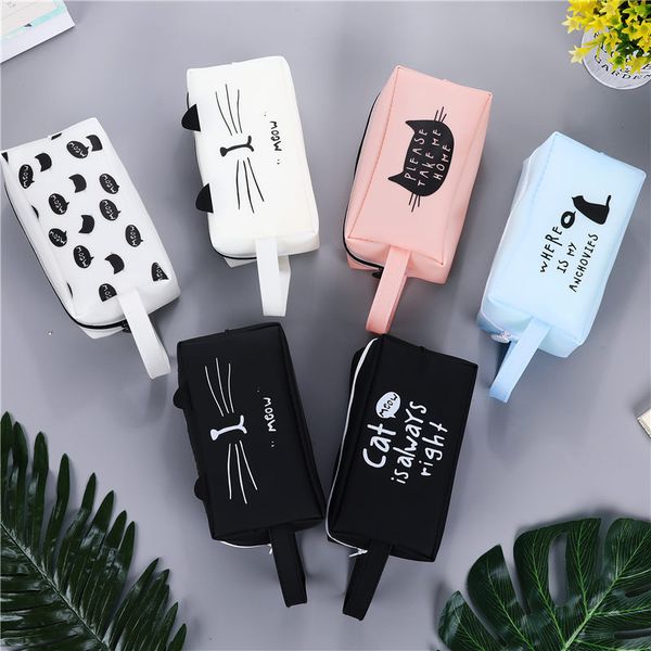 

korean version of the large pencil pouch jelly glue cartoon cat student pen bag creative stationery box cat's kingdom pen bag