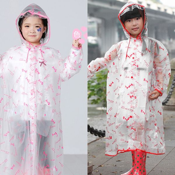 

smurfs children's raincoat pupils with big schoolbags transparent cartoon boys bag cloak cloak and girls thickened poncho, Red;brown