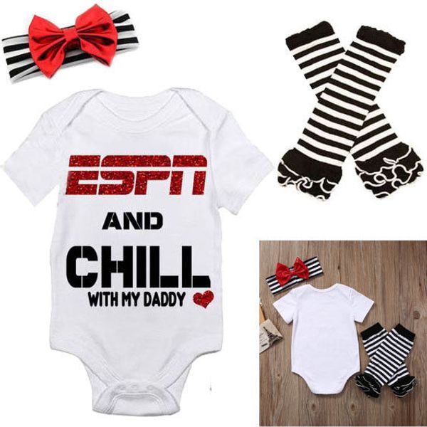 

3pcs xmas set toddler baby girls clothes letters long sleeve romper jumpsuit playsuit striped leg warmers+headwear outfits sets, White