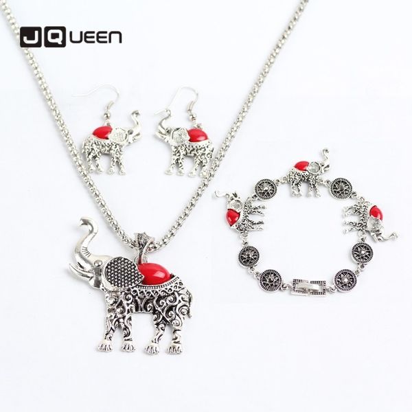 

2019 старинные этнические маленький слон трех частей комплект ювелирных изделий для женщин шарик браслет серьги ожерелье, Silver