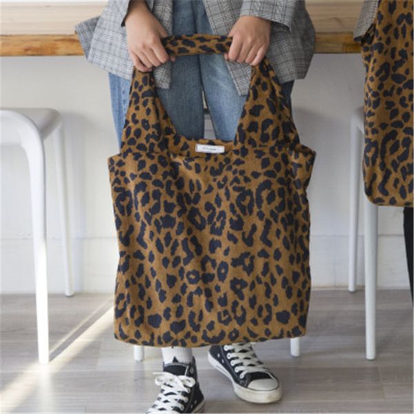 

new women leopard print shoulder bags fashion large capacity tote bags portable shopping packs leopard print cloth bag