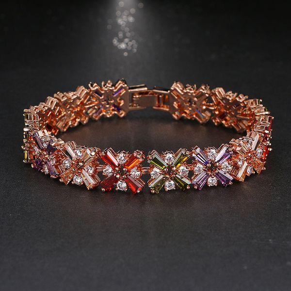 

emmaya rose gold color shining bracelet multicolor cz stones cluster women bracelet jewelry wedding party gift, Black
