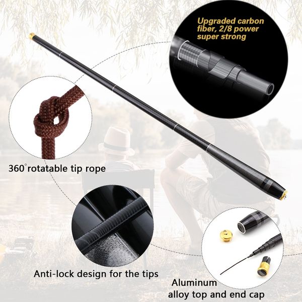 

3.6m-7.2m carbon telescopic fishing rod set super hard ultra light carp fishing pole stream fishing rod hooks and 1-3 tips