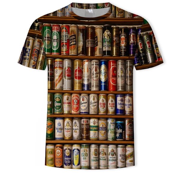 

mens designer beverage bottle 3d digital printing round collar short sleeve t-shirt, White;black