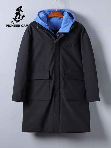 

pioneer camp mens gray duck down jacket khaki black solid color long causal pockets zipper fashion winter coats male ayr903432t