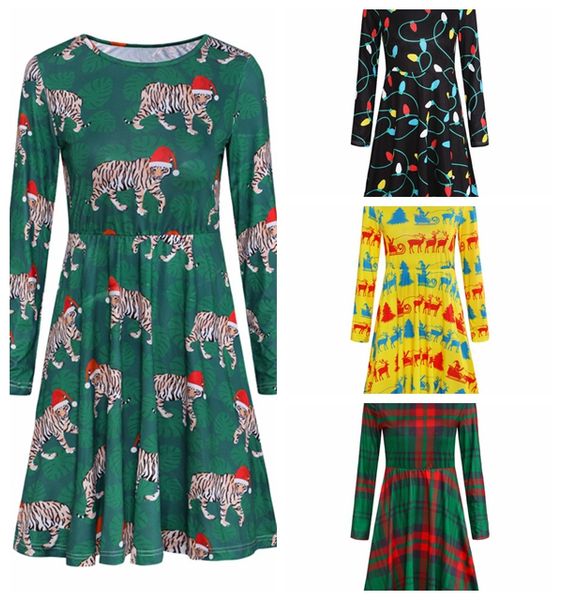 

spot european style dresses autumn and winter christmas clothing print long-sleeved women's dress, support mixed batch, White;black