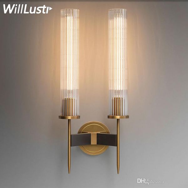 

modern brass wall lamp ribbed glass shade vintage wrought copper sconce lobby bedroom l corridor restaurant bar cafe loft wall light