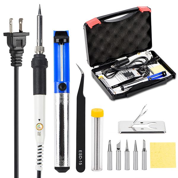 

jcd soldering iron kit 60w 110v 220v adjustable temperature hand solder welding tools soldering tips wire desoldering pump kits