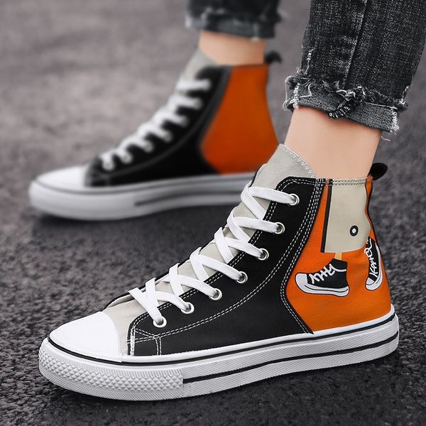 

cloth shoes men's korean-style trend high-board shoe 2019 summer breathable soft bottom is comfortable canvas shoes versatil, Black
