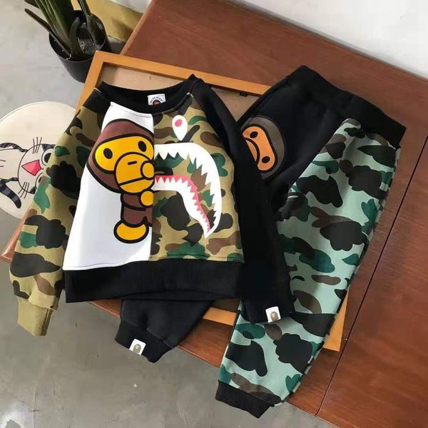 

boys hoodies clothing sets children animal printed camouflage cartoon spliced loose sweater guard pants suits 2 styles sale, White