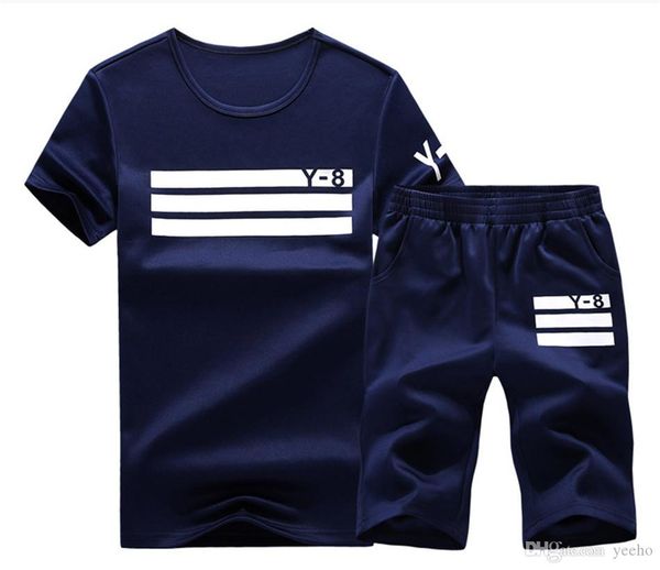

brand summer men set 2pc спортивный костюм с коротким рукавом майка + шорты из двух частей set sweatsuit + кальсоны quick dry tracksuit мужч, Gray