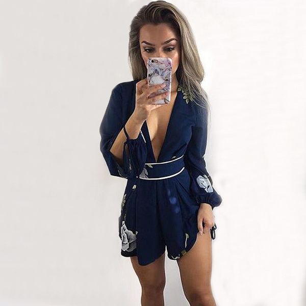 

2019 summer explosion fashion printed lace v-neck halter women jumpsuit a3, Black;white
