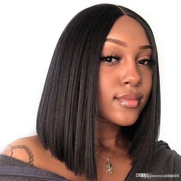 

короткого фронт шнурок парики волос бразильского волос remy боб парик с pre щипкового hairline с ребенком волос бесплатной доставкой + парик, Black