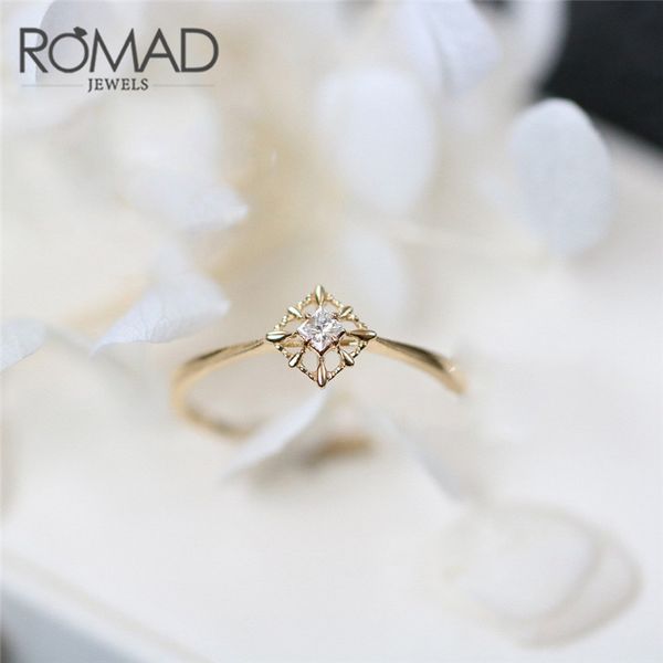 

romad dainty zircon stone finger ring gold filled engagement rings fashion wedding bands for women minimalist jewelry r4, Slivery;golden