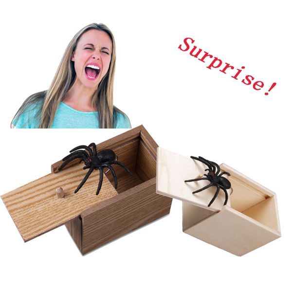 

mischief scare surprise box toys artificial spider wooden joke prank case funny horror trick toy harmless