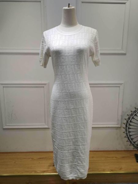 

summer designer women dress summer fashion luxury ladies knit dresses brand dress ff letter girls short sleeve sweater 20052101t, White