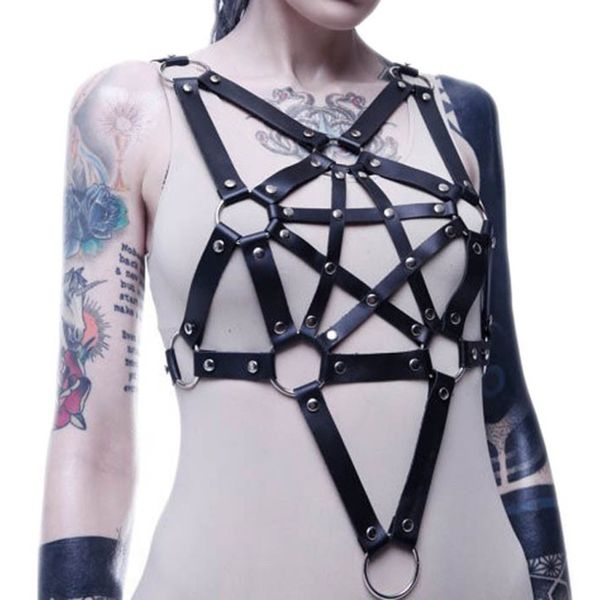 

kmvexo leather harness garters belt stars silver body necklace women bondage gothic party fashion festival outfits jewelry