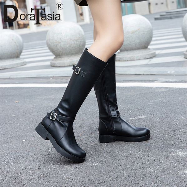 

doratasia new big szie 33-43 platform mid-calf riding boots women chunky heels winter warm fur boots ladies casual shoes woman, Black