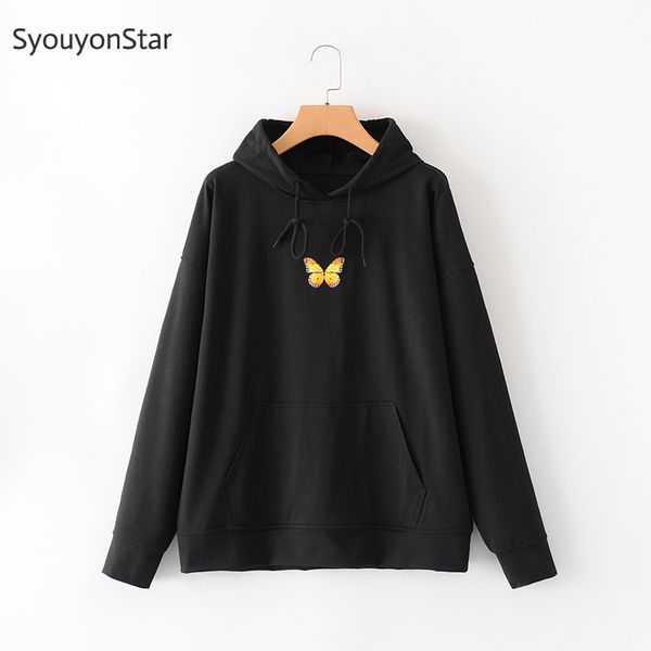 

женщины black толстовка 2020 осень бабочка печать пуловеры мода толстовка