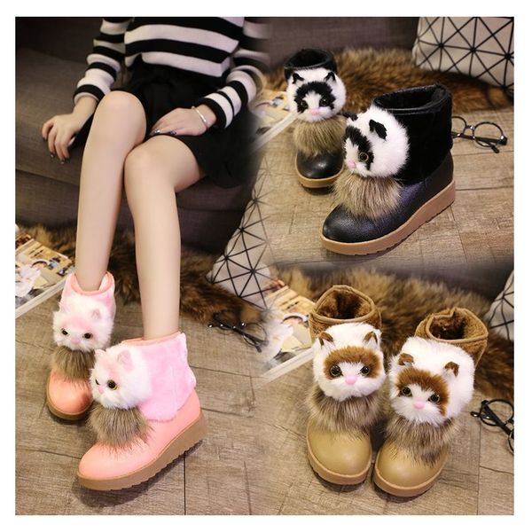 Acheter Nouveau Femmes Bottes Dhiver Dessin Animé Tête De Chat Motif Motif Cheville Bottes De Mode Neige Bottes De Neige Chaude Neige De 3939 Du