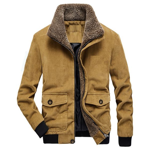 

019fashion men corduroy jacket coat long sleeve turn down collar warm fleece casual blouse winter outwear overcoat, Black;brown
