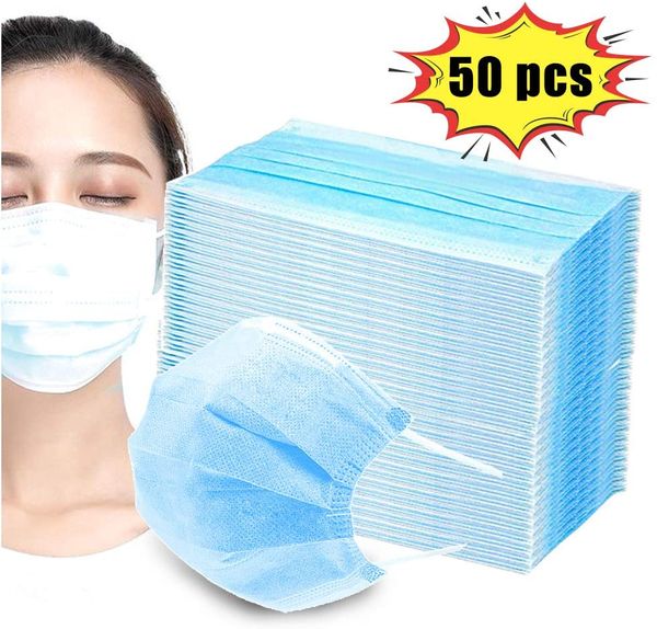 

50 шт Фильтр 3-слойная маска для лица одноразовая личная защита пылезащитная анти-слюна маска для глаз для ушной раковины маски для рта