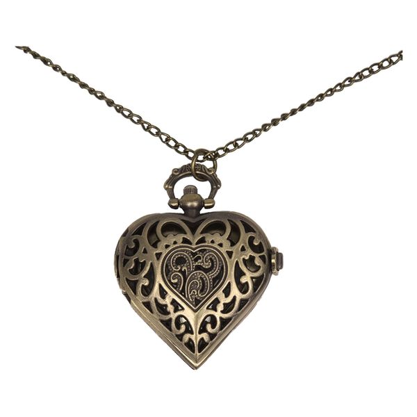 

antique brass necklace pendant heart clock watch 1.57