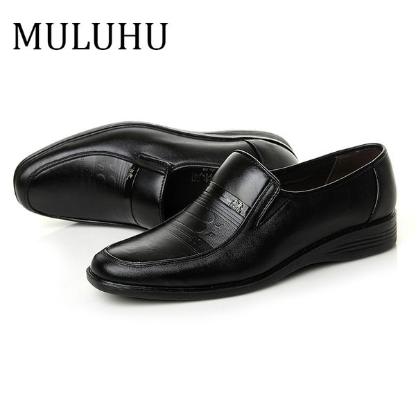

muluhu men's shoes leather dress business office non-slip shallow male shoe fashion loafers black size 38-44