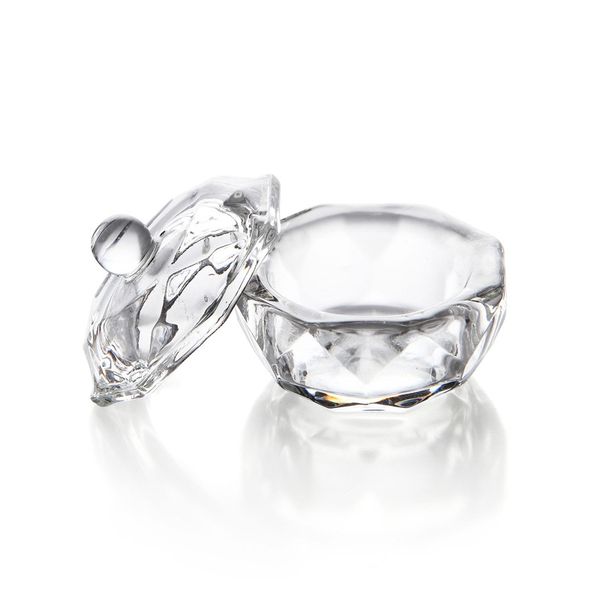 

nail art thick acrylic crystal glass dish bowl cup + lid glass powder nail styling tools v9-drop