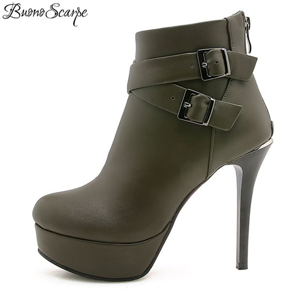 

platform high heels 12cm stilettos round toe platform ankle boots stilettos buckle ankle boots women's shoes new arrivals, Black
